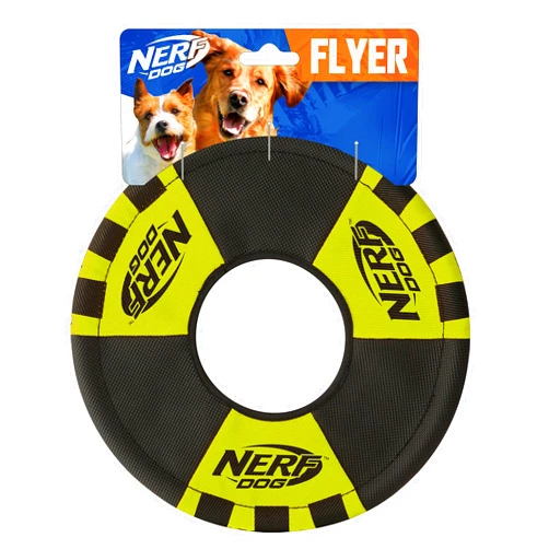 Nerf Dog Trackshot Toss and Tug Ring Dog Toy, Lightweight, Durable and Water Resistant, 9 Inches, For Medium/Large Breeds, Single Unit, Green/Black