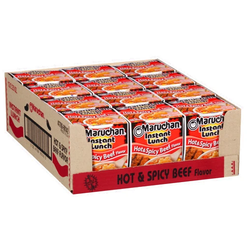 Maruchan Instant Lunch Hot & Spicy Beef, Ramen Noodle Soup, Microwaveable Meal, 2.25 Oz, 12 Count
