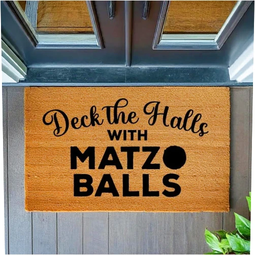 AHXYEVS Doormat Deck The Halls with Matzo Balls Funny Jewish Humor Chanukah Festival of Lights Doormat Hanukkah Gift Welcome Mat 18x30 in