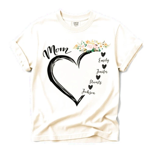 GLOXO Personalized Grandma Shirt with Grandkids Names Mothers Day Floral Heart Shirts Custom Gifts for Grandma Nana Gigi Mimi