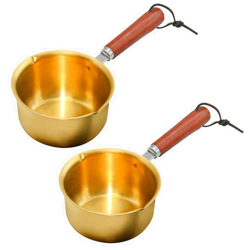 Ecanna Golden Mini Butter Warmer & Mini Sauce Pan 300ml, 2-Pack with Wooden Handles – Perfect for Induction, Gas & Electric Stoves, Melting Butter, Chocolate, Heating Milk, Oil, Frying Eggs