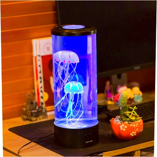 TLT Retail Electric Jellyfish Tank Table Lamp with 5 Color Changing Light, Fantasy Jellyfish Lava Lamp Round with 18 LED lights & US Plug, Office Home Deco for Room Mood Light for Relax (Multicolor)