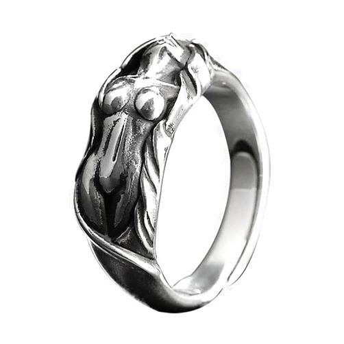ZoTuoART S925 Ring Ins Love and Beauty Naked Girl Lucky Goddess Ring Adjustable Ring for Unisex - The Renaissance Retro Art Ring for Costume Accessories