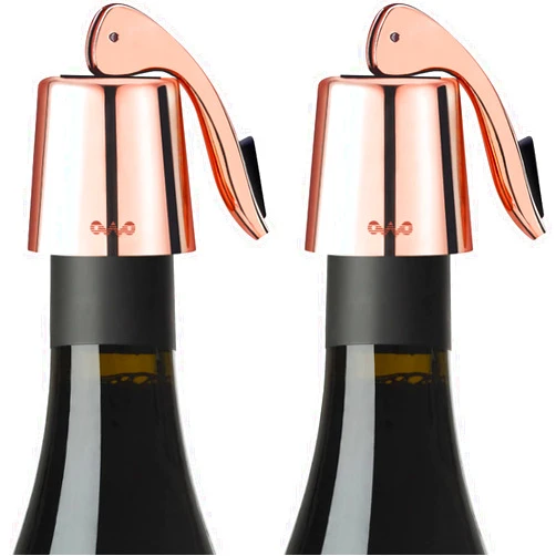 OWO Wine bottle Stopper, Wine Saver with Silicone, Decorative Wine Preserver, Wine Toppers Stopper,Reusable Wine Cork Keeps Wine Fresh（Goldrose, 2 Pack)