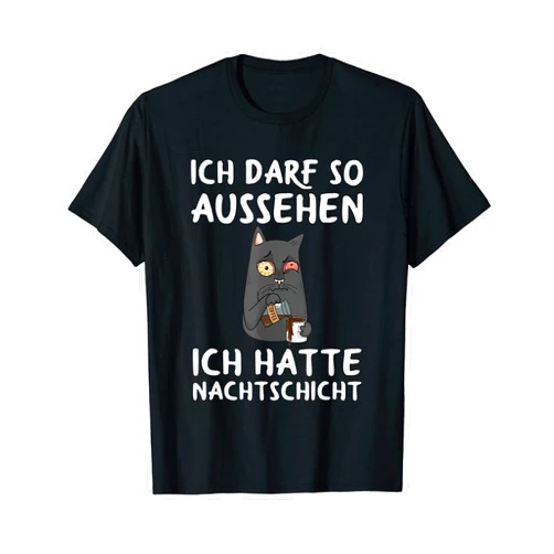 Nachtschicht Sprüche Für Schichtarbeiter Ich Darf So Aussehen Ich Hatte Nachtervice Coffee Cat T-Shirt