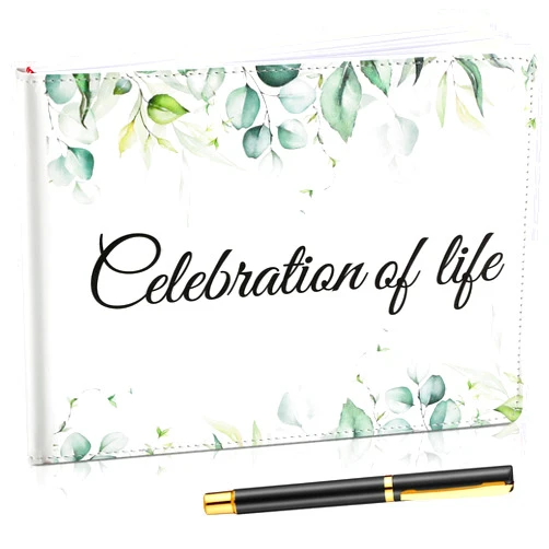 Patelai Funeral Guest Book with Pen Memorial Service Celebration of Life Sign in Book for Funeral Leather Cardinal in Loving Memorial Gift, 112 Pages(Celebration of Life)