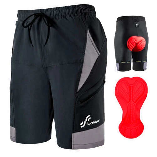 Sportneer Bike Shorts for Men: 3D Padded Lightweight Riding Biking Cycling Mountain Bike Shorts for Men with Zipper Pockets