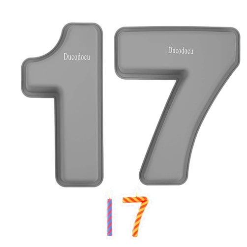 Ducodocu Silicone Number Cake Pan Large 3D Number Cake Mold Baking Forms Novel Cake Tins DIY Baking Mold for 17/71th Birthday Wedding Anniversary 10 inch Number of 1&7