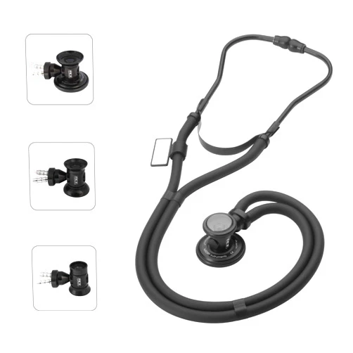 MDF Instruments, Sprague Rappaport Dual Head Stethoscope with Adult, Pediatric, Infant Convertible chestpiece - All Black (MDF767-BO)