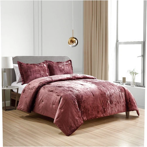 FANGTIAN.L Crinkle velvet comforter set 3PCS,fashion and luxurious,super soft, including one comforter and two shams (Reddish Brown, Queen)