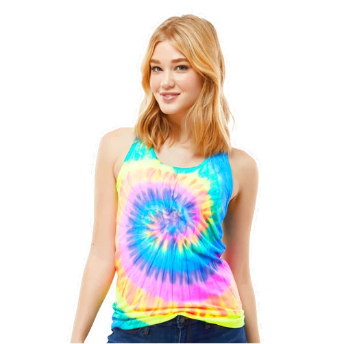Colortone Womens Tie-Dyed Racerback Tank Top, S, Neon Rainbow