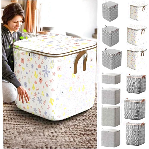 VEMMIO Clothes Storage Bag Wardrobe Sorting Storage Box Portable Storage Bag,Non-Woven Zipper Storage Bags Space, for Seasonal Storage Save Space (White S 15.74x19.68x19.68 in)
