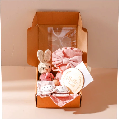 Promise Babe Baby Shower Gifts for Girls Rabbit New Born Baby Girls Gift 10pcs Baby Girl Pink Shower Essentials Gift Basket Rabbit Rattle, Baby Welcome Box, Pacifier