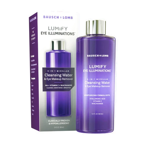 LUMIFY Eye Illuminations Cleansing Water & Eye Makeup Remover, 3-in-1 Micellar Water Contains Hyaluronic Acid, Vitamin C & Niacinamide, Clinically Proven & Hypoallergenic, 160mL