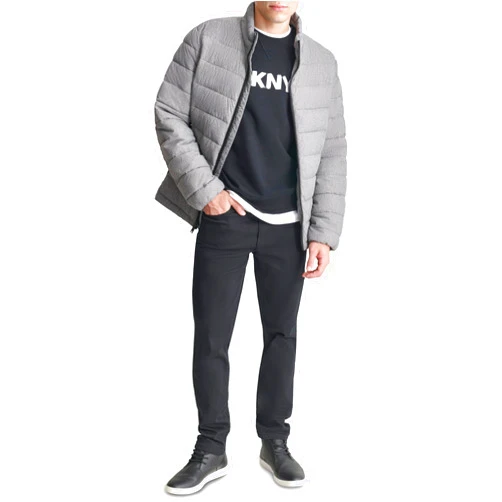 DKNY Mens Light-weight Quilted Stand Collar Puffer Jacket
