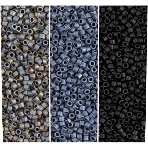 Miyuki Delica Seed Beads Bundle: Size 11/0, Matte Gray Black Collection - DB301, DB307, DB310-3 Tubes of 2