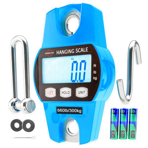 MODERN STEP Digital Hanging Scale 660 LB 300 KG - Professional Heavy Duty Waterproof Fish Scale - Portable Durable Crane Scale for Luggage Weight Suitcase Hunting Farm Bike Bow Fish Weight Fishing Scale