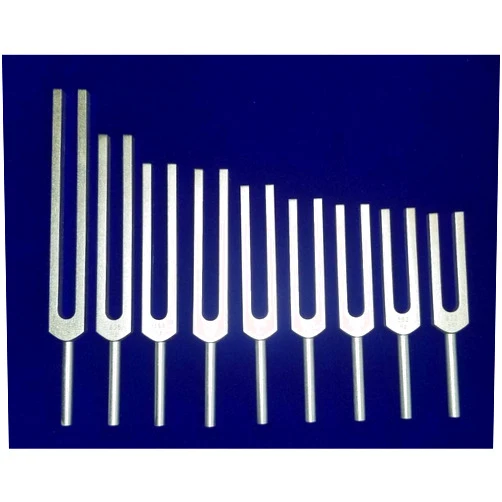 Saiish Sacred Selfegio silver set of 9 Tuning Fork | Includes Velvet pouch with Handmade North Indian Rosewood Polished Tuning Frok Mallet 22CM Long Handle
