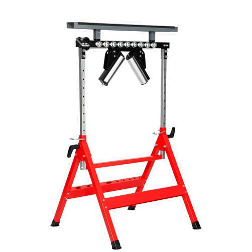 DIYTUNINGS 4 in 1 Roller Stand,440 Lbs Load Capacity with Saw Horses,V-Shaped,Multi-Directional Rollers & Outfeed Roller,Adjustable Height 33”-50”,Folding Woodworking，Clamping Center Bench Clamp