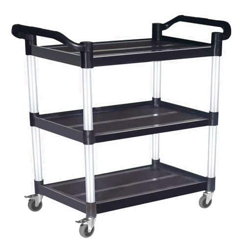 ABACAD Plastic Utility Cart with Wheels Lockable, Heavy Duty Restaurant Cart, Service Cart for/Home/Office/Warehouse/Kitchen/Workshop,390 Lbs,2 Handles, Black.