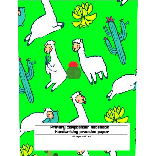 By Azura Melo (Author) Primary composition notebook - handwriting practice paper _ 110 pages: Primary Story Journal: Dotted Midline and Picture Space - Grades K-2 School Exercise Book - Paperback - lama and cactus