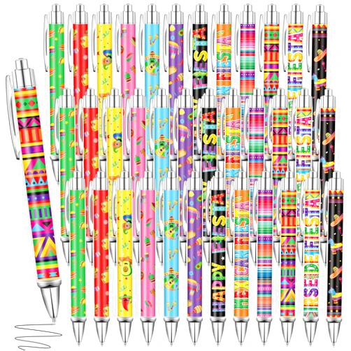 Yeaqee 48 Pcs Cinco De Mayo Pens Bulk Mexican Fiesta Retractable Pen Taco Ballpoint Pen 1.0 mm Black Ink Cinco De Mayo Favors for Piñata Filler Goodie Bag Stuffers Supplies
