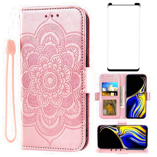 Asuwish Compatible with Samsung Galaxy Note 9 Wallet Case and Tempered Glass Screen Protector Flip Cover Credit Card Holder Cell Phone Cases for Galaxies Note9 Gaxaly Glaxay Not S9 Women Men Rose Gold