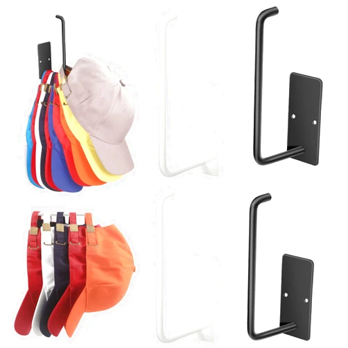 Letohoumia Hat Hooks for Wall Baseball Caps 4 Pack(2 Black+2 White),Stainless Steel Adhesive Hat Hanger Hooks Holder for Wall, Multi-Purpose Strong Hook Organizer Can Hold More Than 10 Hats for Door/C
