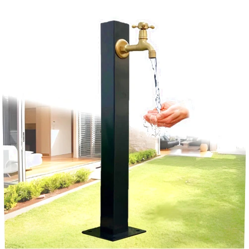 LHIUGE 30Freestanding Column Faucet Garden Floor Mount Water Tap,304 Stainless Steel Cylindrical Vertical Garden Water Column,Outdoor yard hydrant,waterpipe,outdoor faucet column H：60cm/23.6in Tube carré-1
