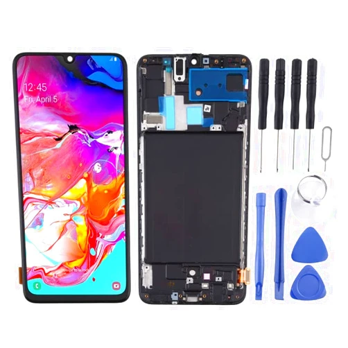 CHENYAN TFT LCD Screen for Galaxy A70 Digitizer Full Assembly with Frame, Not Supporting Fingerprint Identification (Black)