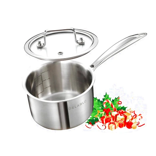 DELARLO Tri-Ply Stainless Steel Sauce Pan, Stainless Steel Pot 2 QT, All Stove Compatible 600℉(Lids 300℉), 2 Quart Saucepan with Lid, Fast Even Heat, 2 QT Pot with Lid, Dishwasher Safe, Induction Pot