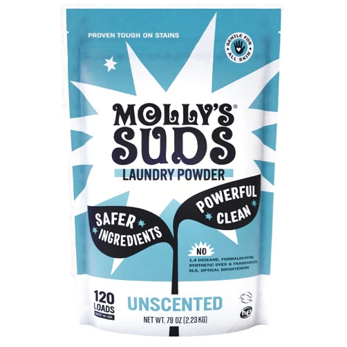 Molly's Suds Original Laundry Detergent Powder | Clean Laundry Detergent Powder for Sensitive Skin | Simple, Effective Ingredients, Stain Fighting | 120 Loads (Unscented)