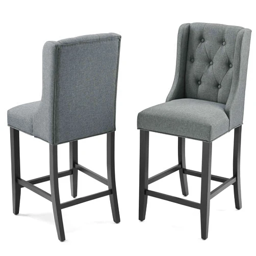 America Luxury - Stools Counter Stool Chair, Set of 2, Fabric, Wood, Grey Gray, Modern, Bar Pub Cafe Bistro Hotel Restaurant
