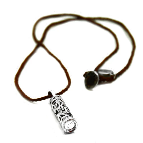 MIZZE Made for Luck 925 Sterling Silver Traveler’s Prayer Mezuzah Pendant & Prayer Box Charm Pendant on 19” Brown Knitted Necklace - Ideal Men & Women Protection Jewelry Gift