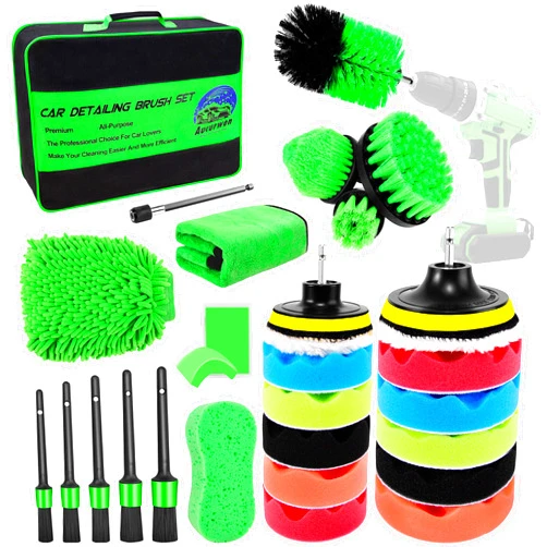Aucurwen 29Pcs Car Detailing Brush Set, Car Detailing Kit, Auto Detailing Drill Brush Set, Car Polishing & Buffing Pads Kit, Car Cleaning Wash Kit for Interior, Exterior, Wheels, Carpet, Bathroom