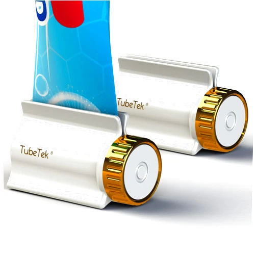 TubeTek Toothpaste Tube Squeezer 2-Pack, Dispenser Roller Wringer for Paint, Lotion, Cream, Glue. Made in USA. Color: Gold