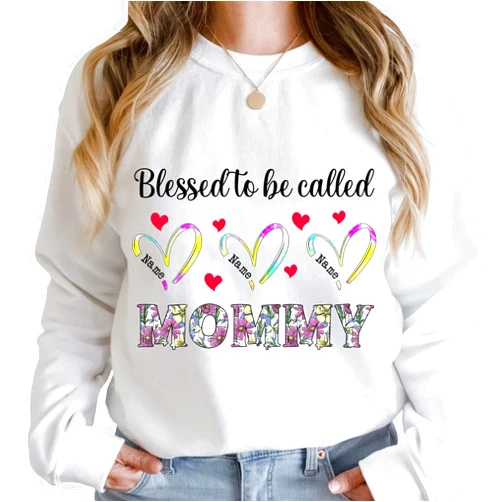 Generic Personalized Blessed To Be Called Mommy Sweatshirt For Mothers Day, Mommy And Heart With Kids Name Hoodie, Long Sleeve Shirt