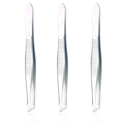 LUXXII (3 Pack) Slant Tweezers - Precision Stainless Steel Slant Tip Tweezers Hair Plucker for Hair and Eyebrows Personal Care (Silver Tone)