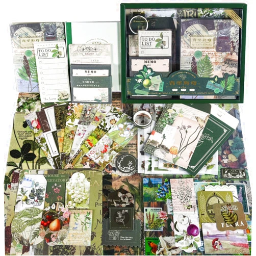 OFFIGIFT Scrapbooking Supplies Kit, Vintage Aesthetic Scrapbook Kit, Junk Journal Supplies with Scrapbooking Paper A6 Grid Notebook, Journaling Supplies, Birthday Craft Gift for Adult Teen Girl Kid, Botanical