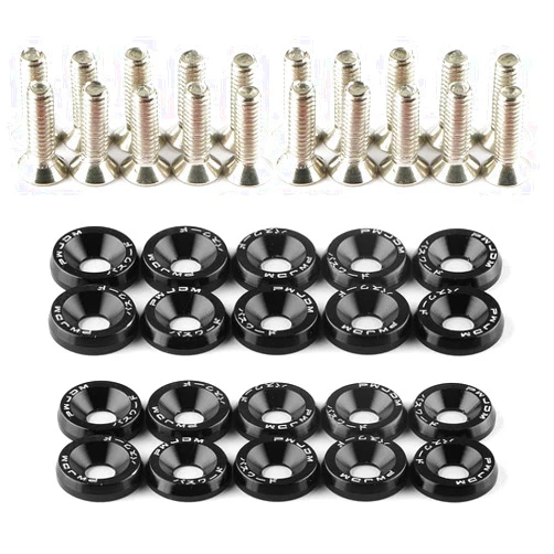Tempsnow 20Pcs/Set Bumper Fender Washers Engine Bay Dress Up Bolts Fasteners M6 JDM Fender Washer Kit-Black
