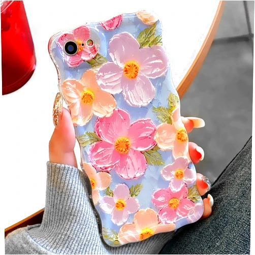 Rafamau Floral Case for iPhone 7/8/SE 2020/SE 2022, Curly Wave Frame Flower Phone Case for Girls Women Soft Protective Cover 4.7 inch