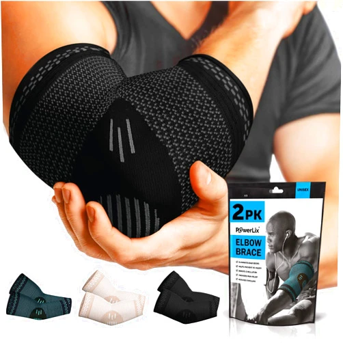 POWERLIX Elbow Orthopedic Brace Compression Support (Pair) - Elbow Sleeve for Tennis Elbow, Golfer’s Elbow, Bursitis, and Sprains, Arthritis, Tendonitis. Pain Relief