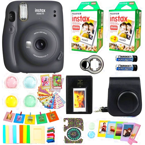 Fujifilm Instax Mini 11 Camera + Fuji Instant Instax Film (40 Sheets) & Includes Case + Assorted Frames + Photo Album + 4 Color Filters and More Bundle (Black)
