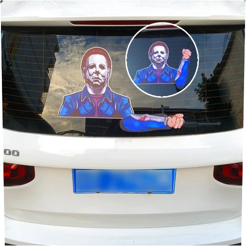 MEEWOO Removable Rear Windshield Wiper blade Decal, Waving Arm Wiper Car Window Waterproof Vinyl Stickers Wiper Decals Tags Automobile Decoration Accessories for Halloween (MICHAEL MYERS)