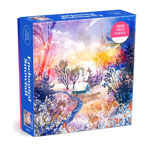 Galison Enchanted Snowfall – 1000 Piece Foil Jigsaw Puzzle Featuring A Beautiful Snowy Winter Landscape Under The Starry Sky