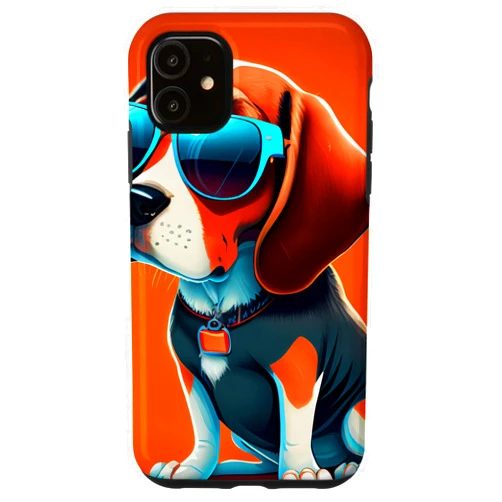 Funny and Cute Dog Lover Unique Digital Art iPhone 11 Cute Adorable Beagle Puppy with Sunglasses Comic Digital Art Case