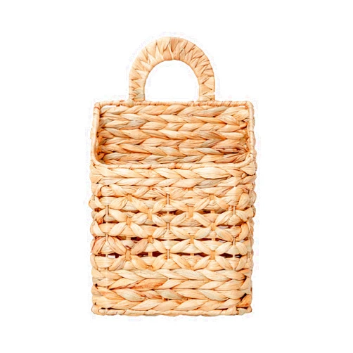 QINGTUHOME Wicker hanging basket, Water Hyacinth Wall Basket, Rustic Handwoven Hanging Storage Basket with Metal Frame for Farmhouse Home Decor, Garden or Organizing