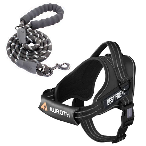 AUROTH Dog Harness and Leash Set, Soft Padded Service Dog Vest with 5.25FT Dog Leash, No Choke, Easy On Pet Vest, Adjustable Reflective No Pull Dog Harness for Large Dogs, Easy Walking and Training