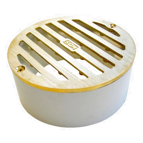NDS 910B, 4 In. Round Grate Drain Cover, with PVC Collar, Connects to 3 Inch Drain Pipe & 4 Inch Drain Fittings, for Small Lawns, Landscaping and Patios, Satin Brass