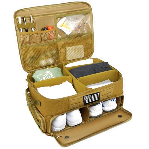 SLINRKE Golf Trunk Organizer - 2 Layer Waterproof Car Golf Locker with Separate Ventilated Compartment for 2 Pair Shoes, Golf Storage Bag for Shoes Golf Balls Tees Clothes Gloves Accessories (Brown)